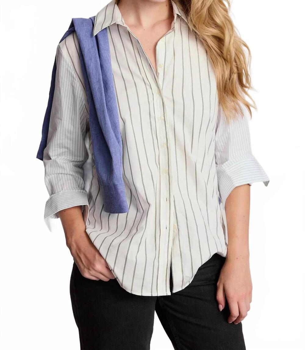 NEW THE SHIRT the boyfriend shirt in cream/olive stripe